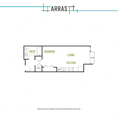 Floor plan for studio, 1 bath, 525 sqft